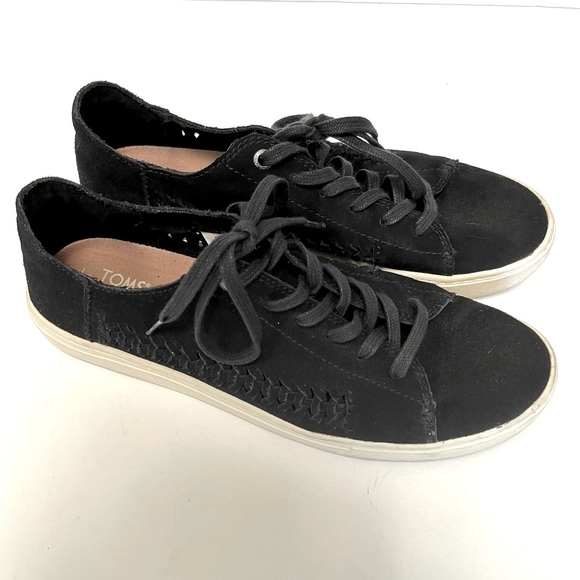 TOMS Black Sneaker Shoes Lace up Braided Suede Sz 9 - Picture 2 of 8